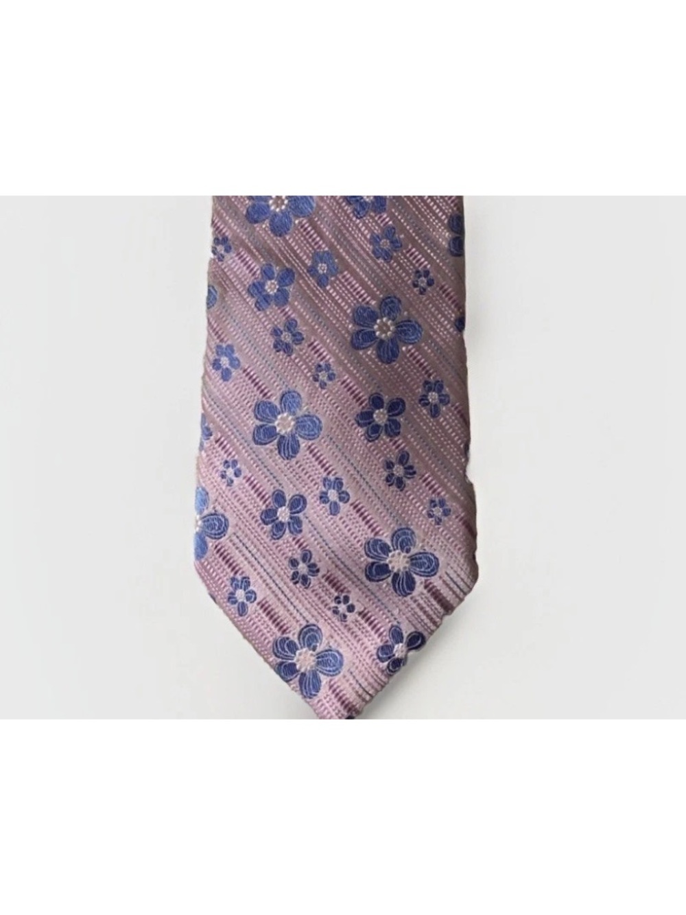 Nicole Miller Silk Pink Tie with Blue Floral Motif